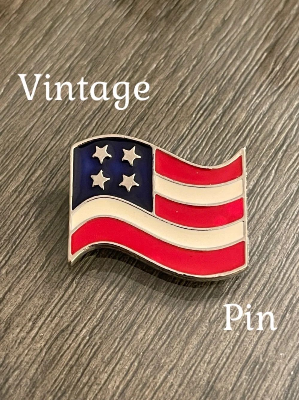 Vintage Wavy Stylized American Flag Lapel Pin - Brooch - Silver-tone